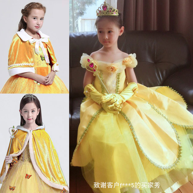 貝爾公主裙 女童迪士尼兒童黃色舞會迪斯尼貝兒 美女與野獸連衣裙
