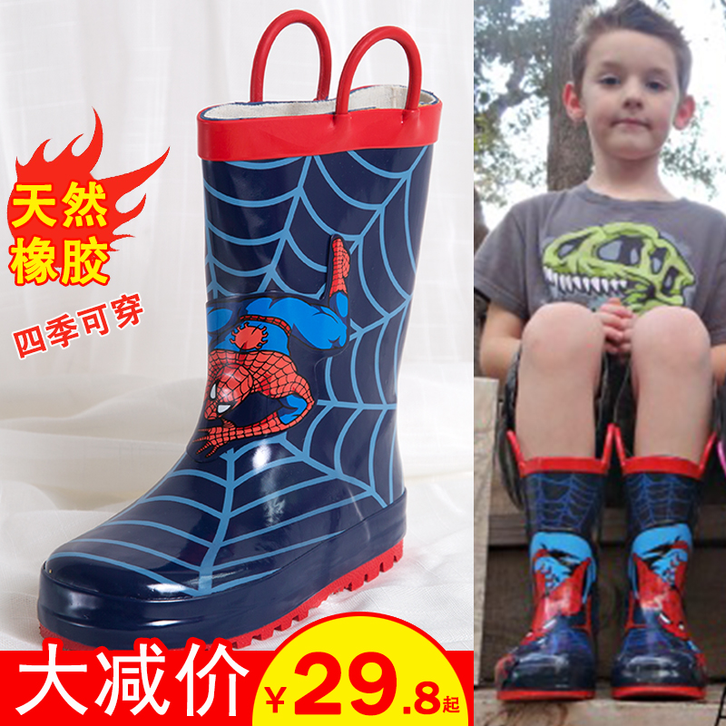 蜘蛛俠秋鼕兒童大童男童防滑防水橡膠鞋卡通保暖水鞋加絨雨鞋雨靴