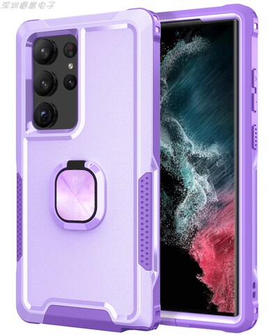 Purple — Tough Shockproof 3 Layer 360 Degrees Full Protection Finger Ring Kickstand S23, S23 Plus, S23 Ultra Samsung Phone