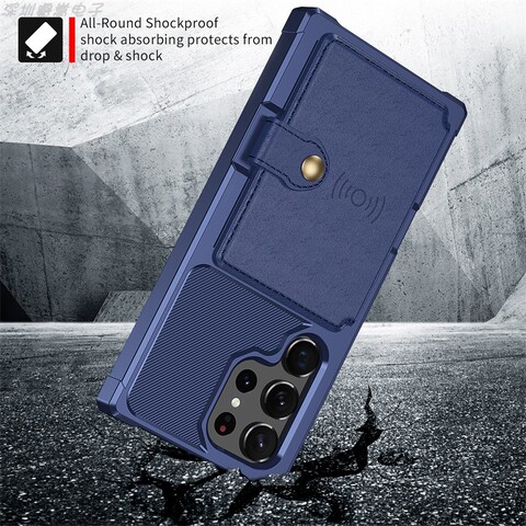 Blue — Card Holder Wallets Airbag 4 Corner Shock Absorbing Tough Shockproof S23, S23 Plus, S23 Ultra Samsung Phone Case