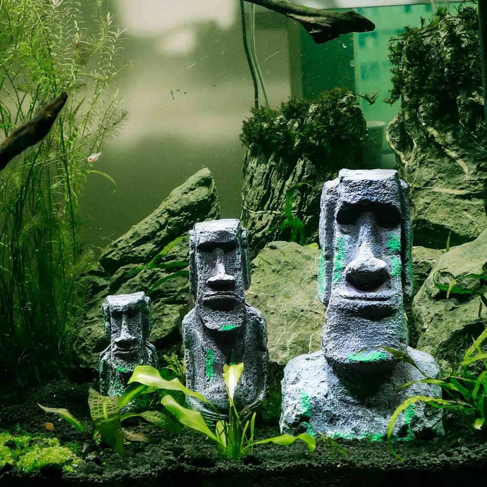 Free Shipping Aquarium Ornamental Fish Tank Landscape Crawler Easter Island Statues Resin Landscape Fish Tank Resin Decoration