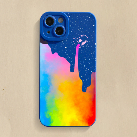 Blue — Rainbow Paint Bucket In Sky Illustration New Matte Silicone TPU 15, 14, 13, 12, 11 iPhone Case