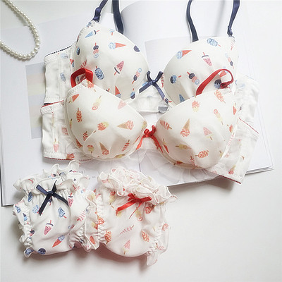 夏季新品 日系少女冰淇淋雪纺纱聚拢薄杯性感文胸套装女内衣内裤-淘宝网