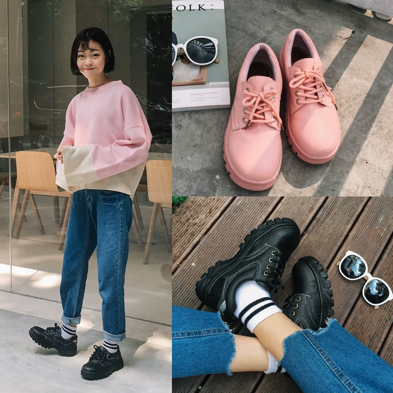 韓國2017新款暗黑復古大頭小皮鞋原宿學院風女鞋學生黑色單鞋春款
