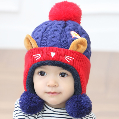 鼕季兒童加絨帽子男童女童春秋毛線帽韓版寶寶潮保暖護耳帽1-5歲