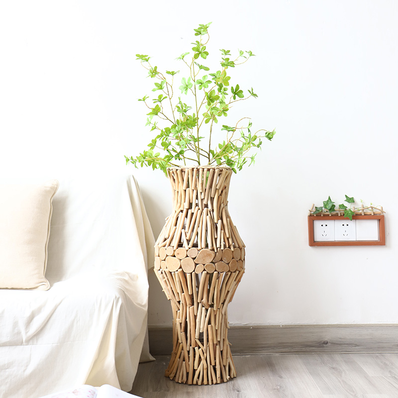 Nordic Minimalist Style Wooden Floor Vase Living Room Flower Arrangement Decoration Modern High-End TV Cabinet next to Decorations