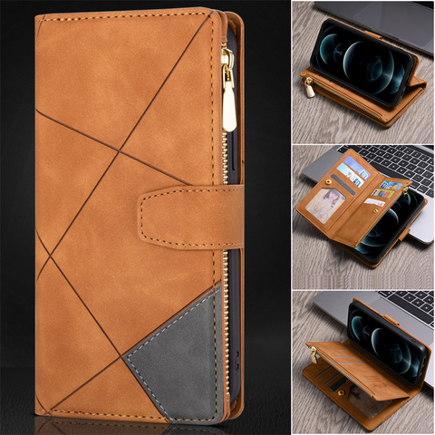Brown — Two Tone Wallets Folio Flip Magnetic Synthetic Leather Card Holder Folding Stand S23, S23 Plus, S23 Ultra, S22, S22