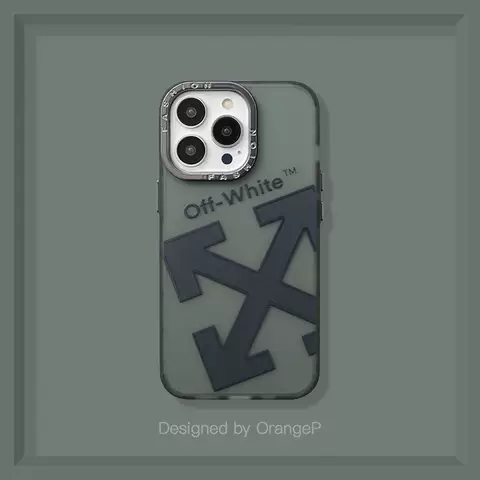 Off-White™ Trendy Fashionable Grey Arrows & Text Phone Case for iPhone 17, 16, 15, 14, 13 and 12