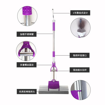 标题优化:胶棉拖把免手洗吸水拖把客厅正品保证拖把滚轮式替棉拖把大号38cm