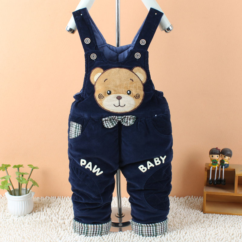 嬰兒背帶褲鼕裝寶寶加厚棉褲5-6-7個月1-2歲男女童純棉保暖可開襠