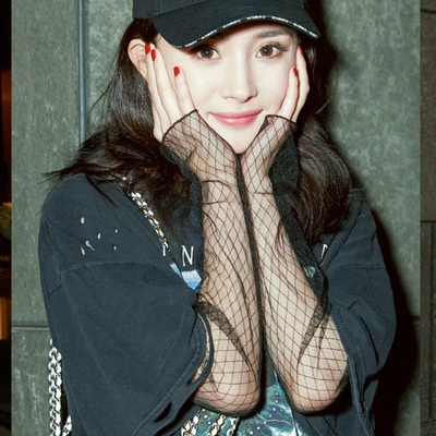 杨幂同款透明网纱打底衫女长袖蕾丝性感透视渔网上衣女内搭罩衫-淘宝网
