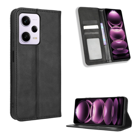Wallets Folio Flip Crazy Horse Synthetic Leather Card Holder Folding Stand Note 12, Note 12 Pro, Note 12 Pro+ Phone Case