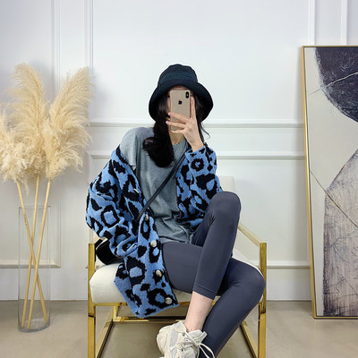 LIVIA秋冬18款复古少女豹纹马海毛慵懒长袖针织外套开衫宽松毛衣-淘宝网