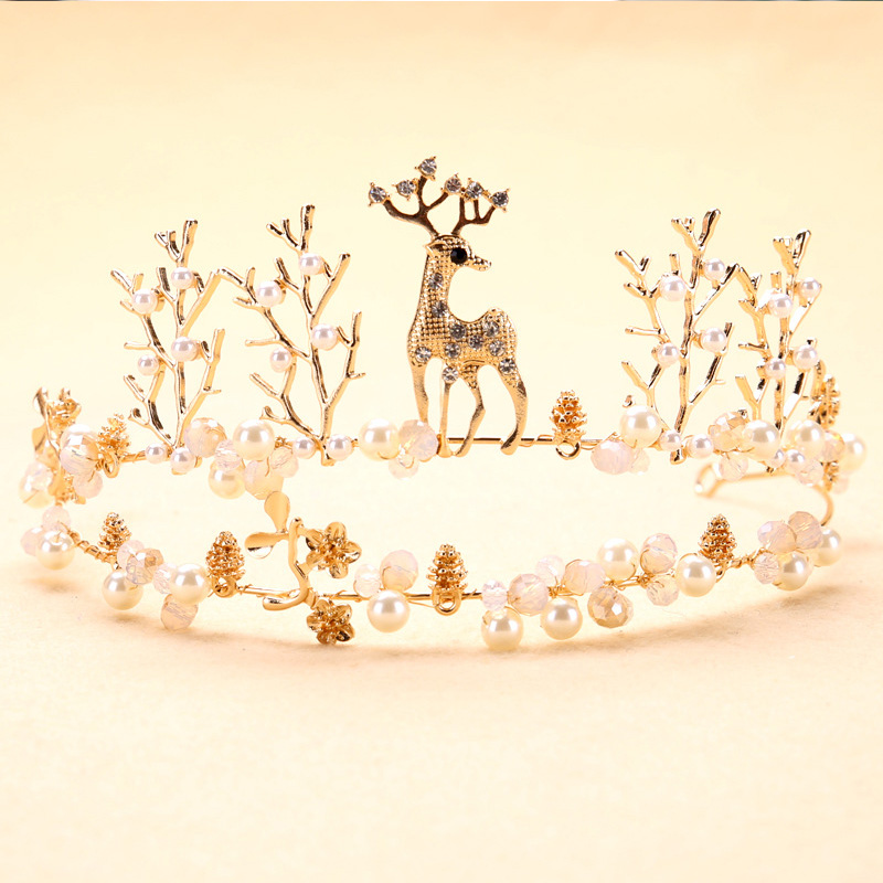 兒童發飾女童公主皇冠發箍小鹿手工花童禮服配飾頭箍兒童頭飾攝影