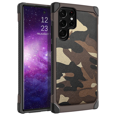Brown — NXCASE New Tough Shockproof Carbon Fiber, Camouflage Pattern S23, S23 Plus, S23 Ultra, S22, S22 Plus, S22 Ultra, S21