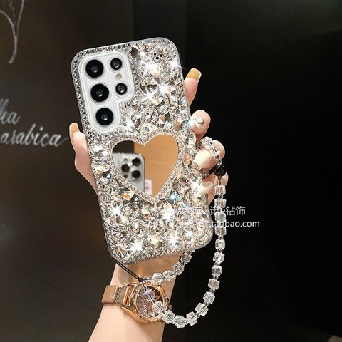 Heart — Girls Shiny Rhinestone Diamond Bling Luxury Chic With Wrist Lanyard Strap S23, S23 Plus, S23 Ultra, S22, S22 Plus