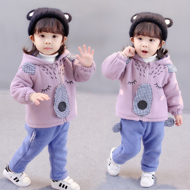 女童秋鼕裝1-3歲女寶寶加絨加厚兩件套6韓版女小童衛衣套裝潮2017