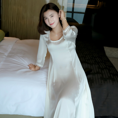 刘钰懿夏季新款真丝睡裙女士桑蚕丝中袖宫廷睡衣花边性感家居服-淘宝网