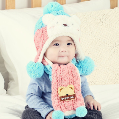 嬰兒帽子秋鼕女寶寶毛線套頭帽3-6-12-18個月男童加厚保暖護耳帽