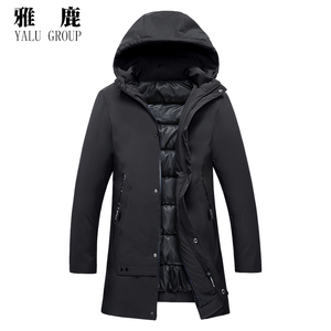 雅鹿棉衣男中长款连帽加厚羽绒棉服