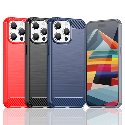 Minimal Brushed Anti Slip Anti Fingerprint Soft 15, 15 Plus, 15 Pro, 15 Pro Max Carbon Fiber iPhone Case