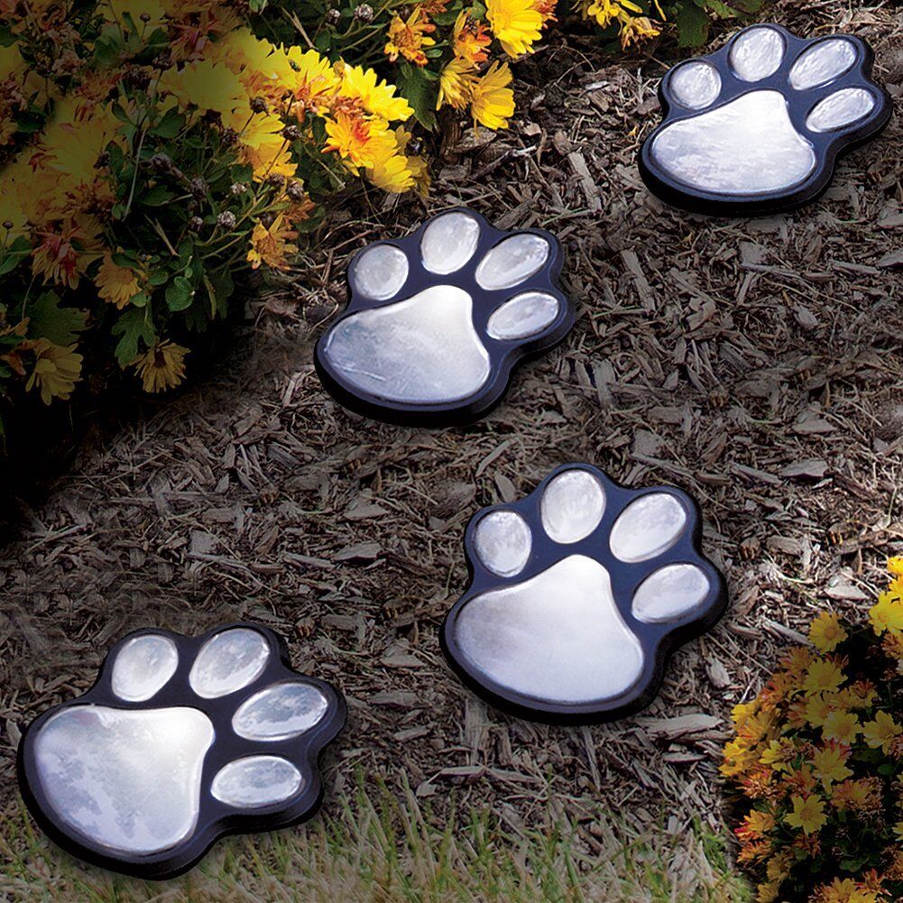 Solar the Print of Cat's Paw Bear Footprints Lighting Chain Outdoor Deck Light Garden Yard Lawn 4led String Decoration Underground Lamp