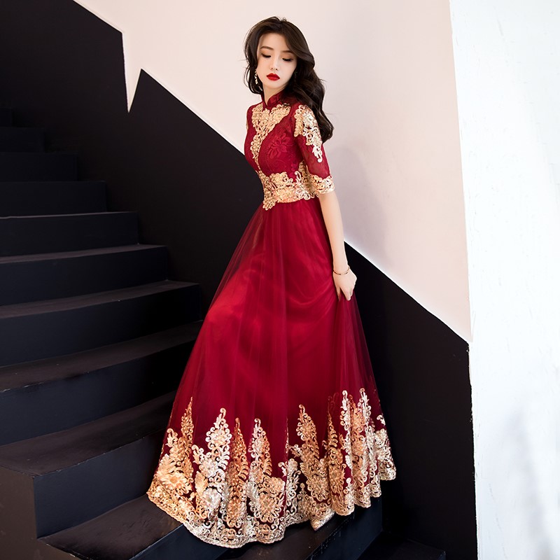 toast vêtements de mariée 2019 printemps de mariage tempérament longue section de la rouge souper de reconnaissance de l'engagement de la robe de soirée, robe de style chinois femmes toast vêtements de mariée 2019 printemps de mariage tempérament longue section de la rouge souper de reconnaissance de l'engagement de la robe de soirée, robe de style chinois femmes
