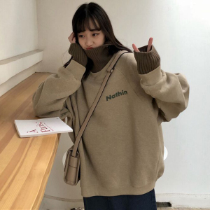 12毛衣女秋冬V领拼色套头针织衫2018新款小清新宽松显瘦打底衫