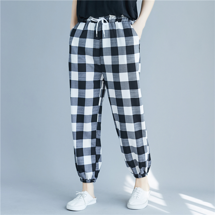 2019 été, des nouvelles de la littérature a été de fines sauvage à carreaux lâche occasionnel coton haren femmes pantalon grande taille femme 2019 été, des nouvelles de la littérature a été de fines sauvage à carreaux lâche occasionnel coton haren femmes pantalon grande taille femme