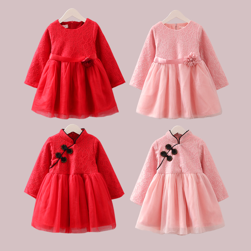 童裝女童秋裝連衣裙加絨2-3-4-5歲女寶寶鼕季加厚長袖蕾絲公主裙