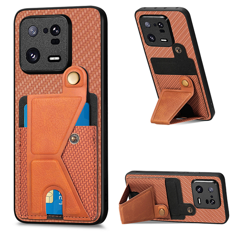 Khaki — Carbon Fiber Pattern Card Holder Kickstand Function Note 12, Note 12 Pro, Note 12Pro+, 13, 13 Pro, 13 Ultra, 12T, 12T