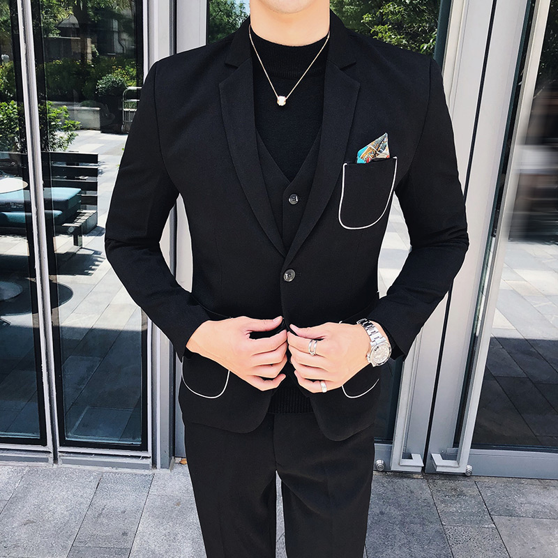 de nouveaux hommes costume blanc coiffeurs gentleman british fashion slim fit noir costume trois-pièces de nouveaux hommes costume blanc coiffeurs gentleman british fashion slim fit noir costume trois-pièces