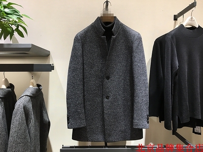 品牌新品 男士秋冬款 黑灰色 针织羊毛混纺 时尚立领 中