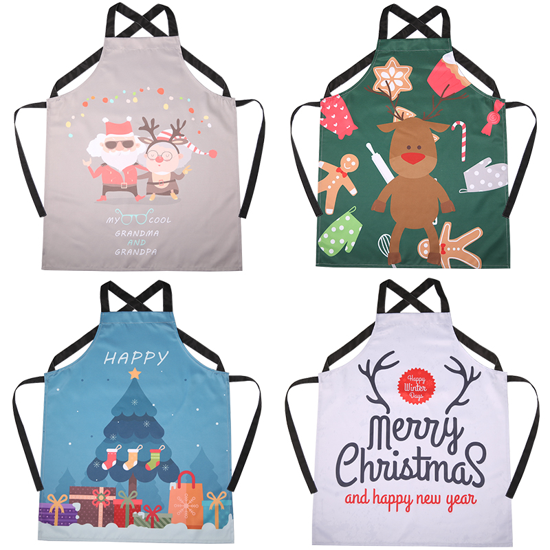 Christmas New Year Gift Baking Polyester Cotton Waterproof Apron Pattern Printing Korean Style Kitchen Couple Men and Women Custom Logo