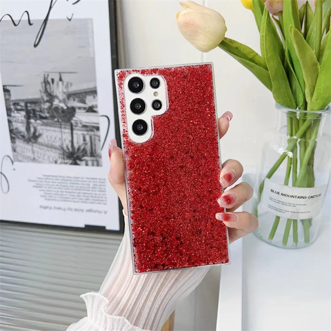 Red — Girls Shiny Glitter Bling Silicone TPU S23, S23 Plus, S23 Ultra, S22, S22 Plus, S22 Ultra, S21, S21 Plus, S21 Ultra