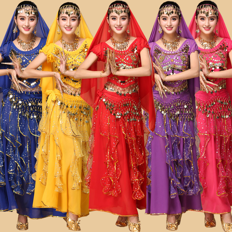 印度舞蹈服裝成人女新疆舞民族舞演出服性感肚皮舞套裝表演服裝裙