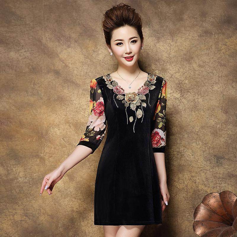 婚礼妈妈金丝绒连衣裙高贵洋气礼服裙女宴会气质胖喜婆婆两件套装 婚礼妈妈金丝绒连衣裙高贵洋气礼服裙女宴会气质胖喜婆婆两件套装