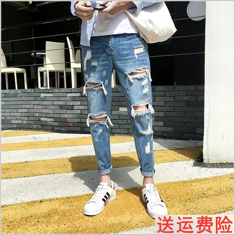 d'été neuf minutes de pantalon marée ins de la marque de jeans loose hommes minces trous dans le réseau de la marée flux mendiant pantalon pour hommes 9 points d'été neuf minutes de pantalon marée ins de la marque de jeans loose hommes minces trous dans le réseau de la marée flux mendiant pantalon pour hommes 9 points
