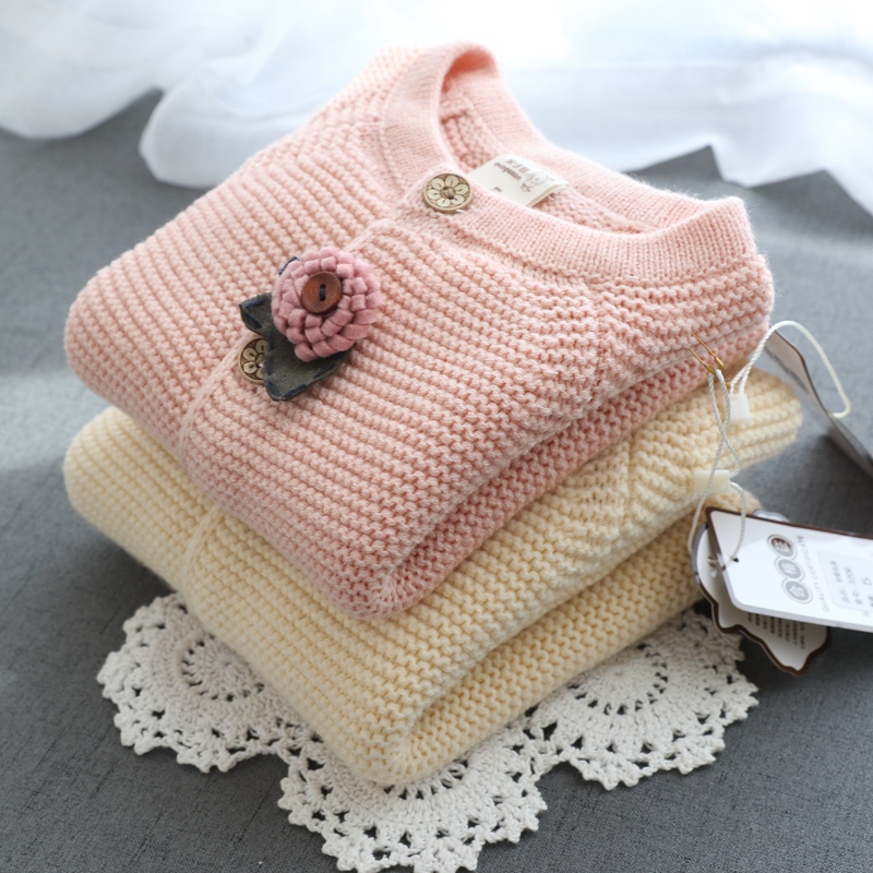 女童秋鼕韓版加絨針織衫開衫女寶寶公主毛衣外套2017新款嬰兒童裝
