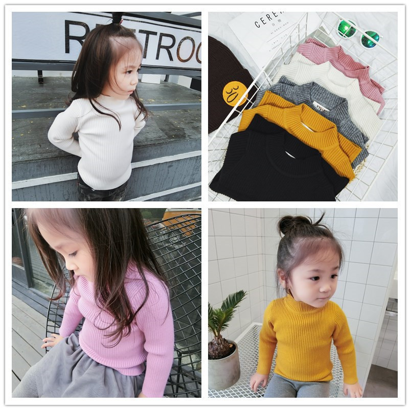 女童毛衣套頭秋鼕新款韓版兒童寶寶高領針織衫加厚打底衫1-2-3歲4