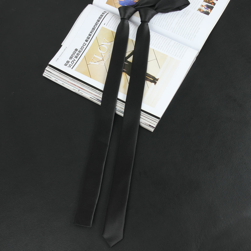 3.5cm领带男韩版细窄领带 男士休平头休闲领带 纯黑色小领带