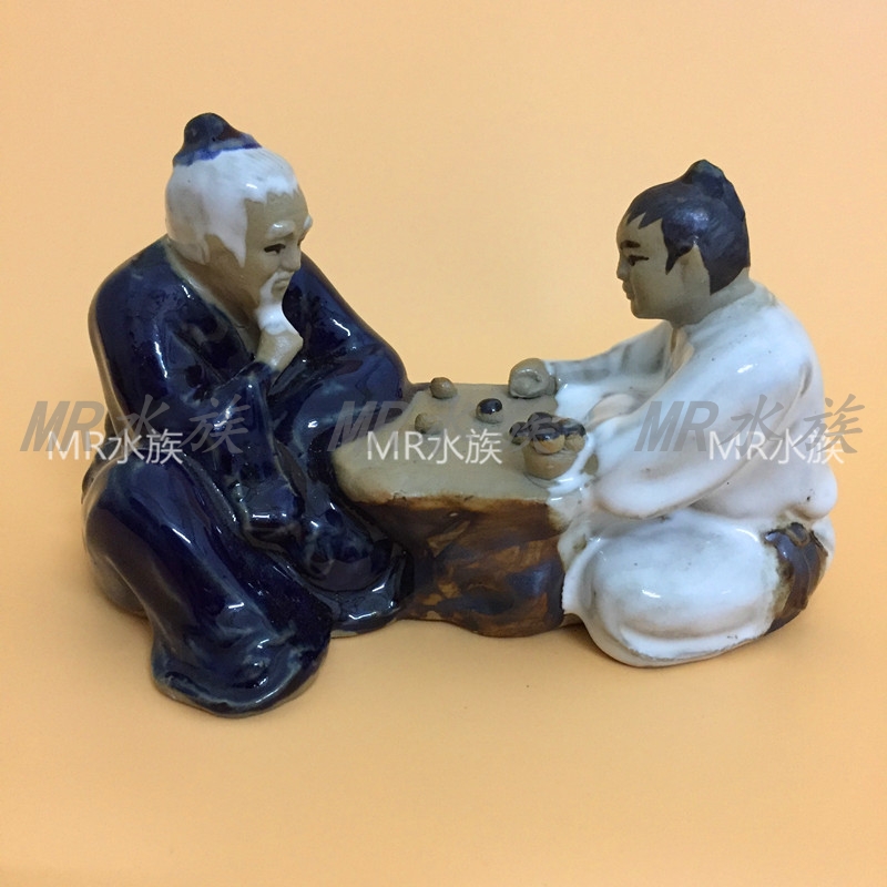 Aquarium Decoration Fish Tank Landscape Set Rockery Stone Ceramic Craft Simulation Character Old Man Playing Chess