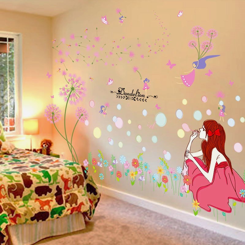 牆貼紙貼畫女童房間背景牆面溫馨臥室牆上壁紙自粘裝飾品創意孩兒
