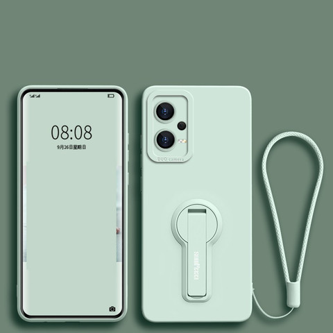Light green — Matte Silicone Kickstand With Wrist Lanyard Strap Note 12, Note 12 Pro, Note 12 Pro+ Phone Case