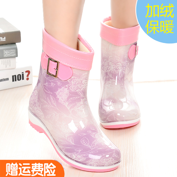 雨鞋女中筒加絨保暖雨靴女韓國時尚短筒防水防滑水鞋鼕季套鞋雨靴