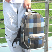 英伦格子韩版帆布双肩包潮流高中初中学生书包男女旅游背包旅行包