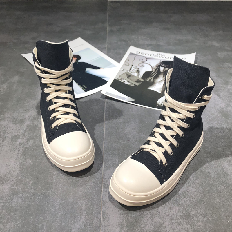 ins ultra-feu le printemps-été ro haut-dessus des chaussures de femmes de toile épaisse à fond plat fermeture éclair latérale dentelle de cuir version coréenne de l'sports conseil chaussures ins ultra-feu le printemps-été ro haut-dessus des chaussures de femmes de toile épaisse à fond plat fermeture éclair latérale dentelle de cuir version coréenne de l'sports conseil chaussures