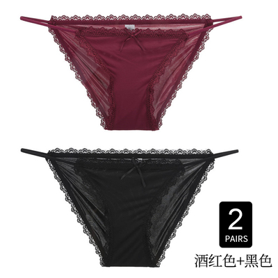 2条装内裤女士冰丝无痕可爱韩版少女牛奶丝蕾丝日系丁字性感超薄-淘宝网