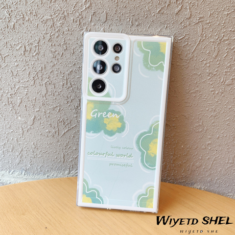 Girls Green Flower Print Pattern Silicone TPU S23, S23 Plus, S23 Ultra, S22, S22 Plus, S22 Ultra, S21, S21 Plus, S21 Ultra