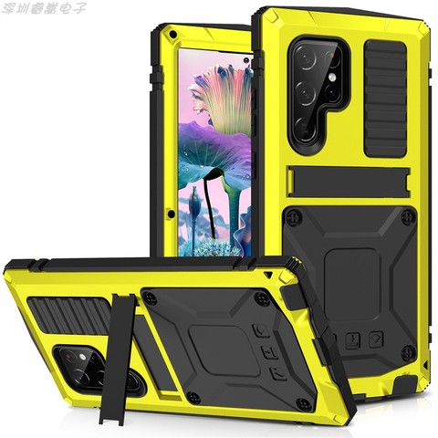 Yellow — Metal 360 Degrees Full Protection Three Layer Heavy Duty With Kickstand S23, S23 Plus, S23 Ultra Samsung Phone Case